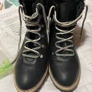 Faux fur lined black booties, never worn